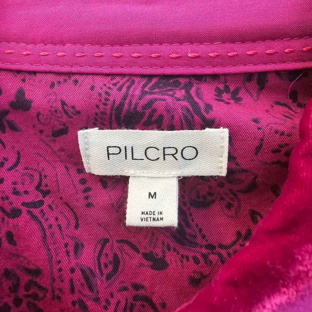 Pilcro Velvet Button Down Shirt M Magenta Pink Bohemian Luxe Whimsigoth Holiday - Picture 6 of 10